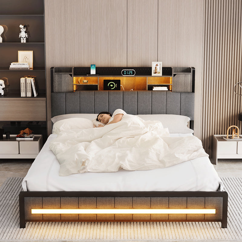 Levede Double Bed Frame with Storage Headboard RGB LED-1954802449730637830