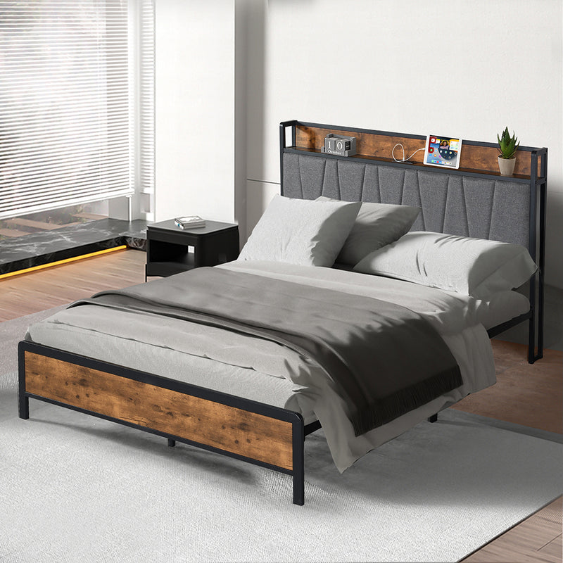 Levede Queen Bed Frame Tufted Headboard USB Charge-1954802934642511878