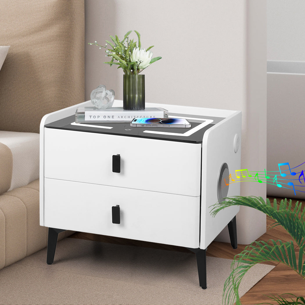 Levede Bedside Table LED Lights Drawers Storage-1954802385163522055