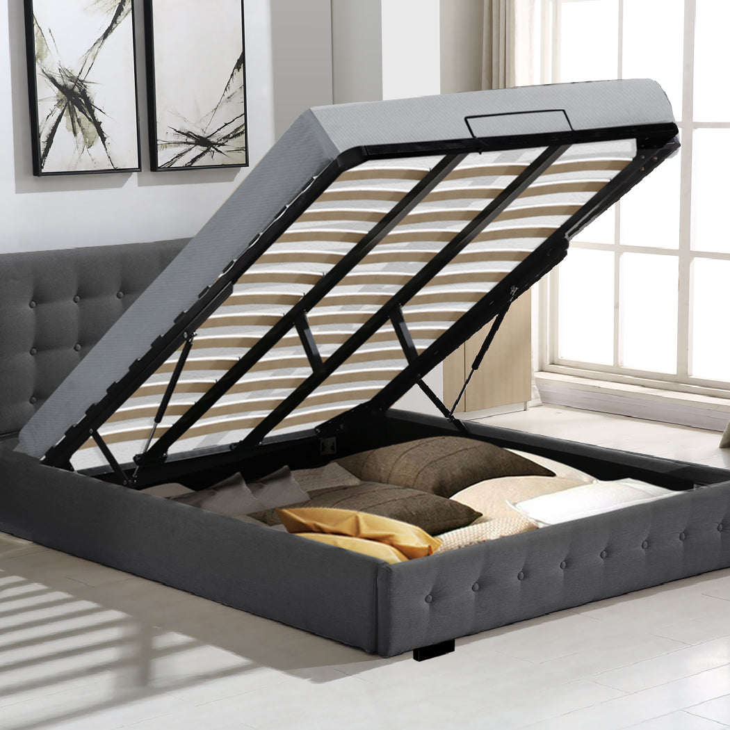 Levede Fabric Bed Frame King Tufted Dark Grey-1954802922613248006