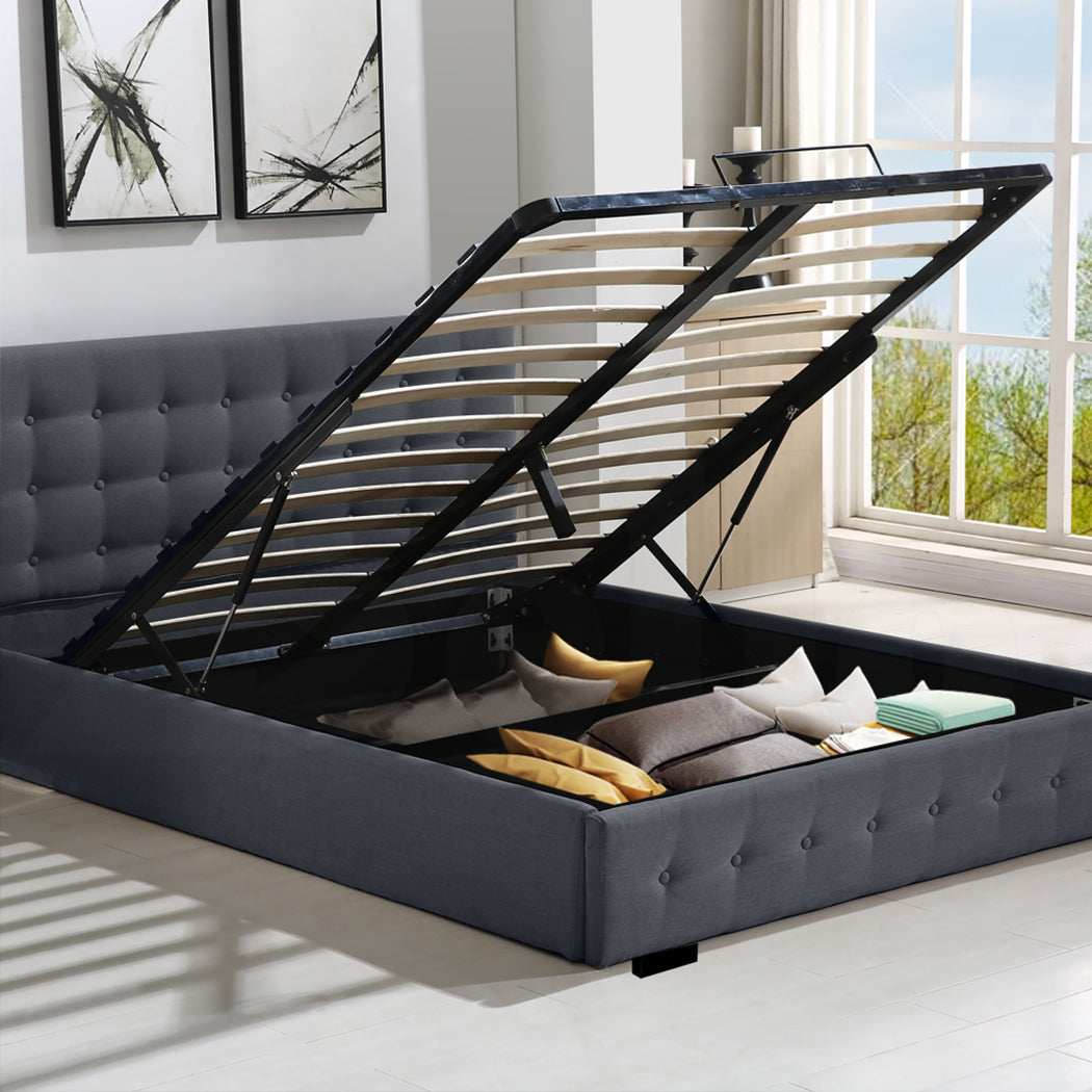 Levede Fabric Bed Frame Queen Tufted Dark Grey-1910113203925422086