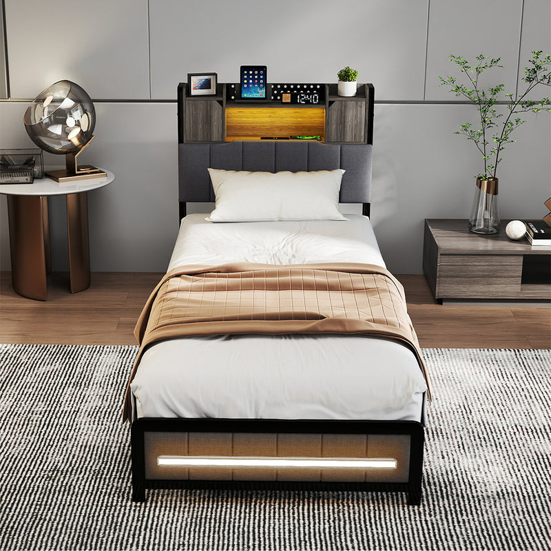 Levede Single Bed Frame with Storage Headboard RGB LED-2011971105295831046