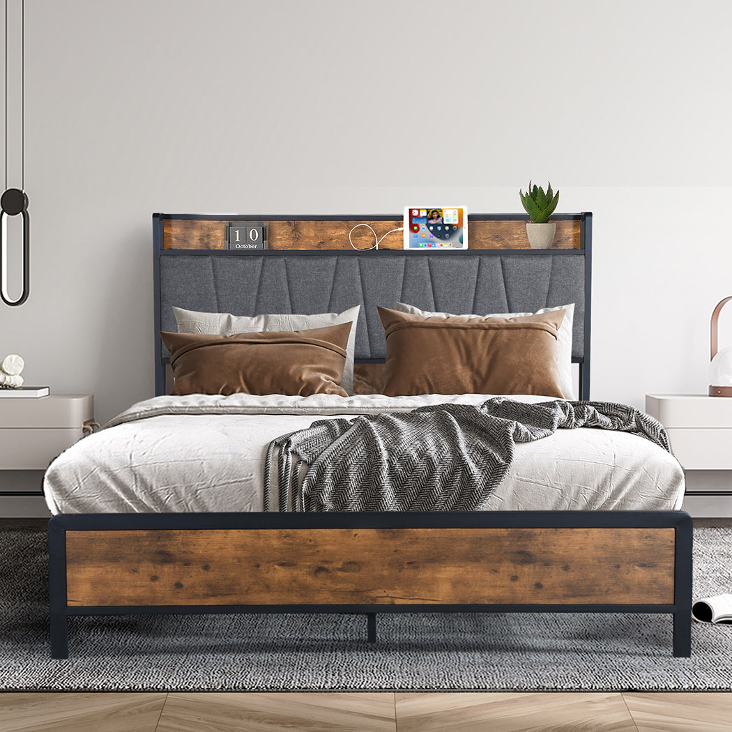 Levede Queen Bed Frame Tufted Headboard USB Charge-1919892912343224327