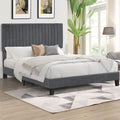 Eli Queen Bed Frame with Velvet Headboard – Grey