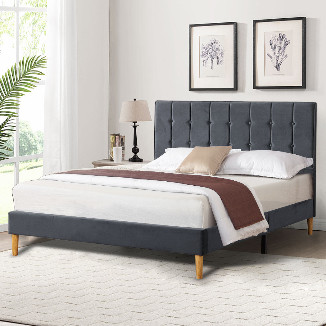 Levede Fabric Bed Frame Double Mattress Grey-1910113207738044423