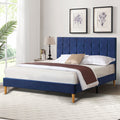 Marlow Queen Bed Frame with Velvet Upholstery – Blue