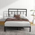 Double Metal Bed Frame with Storage Platform and Rounded Headboard - Black