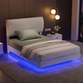 Single Floating Bed Frame with RGB LED Light Headboard and Platform Base
