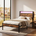 Single Metal Platform Bed Frame with LED Lights, USB Charging & Storage Headboard