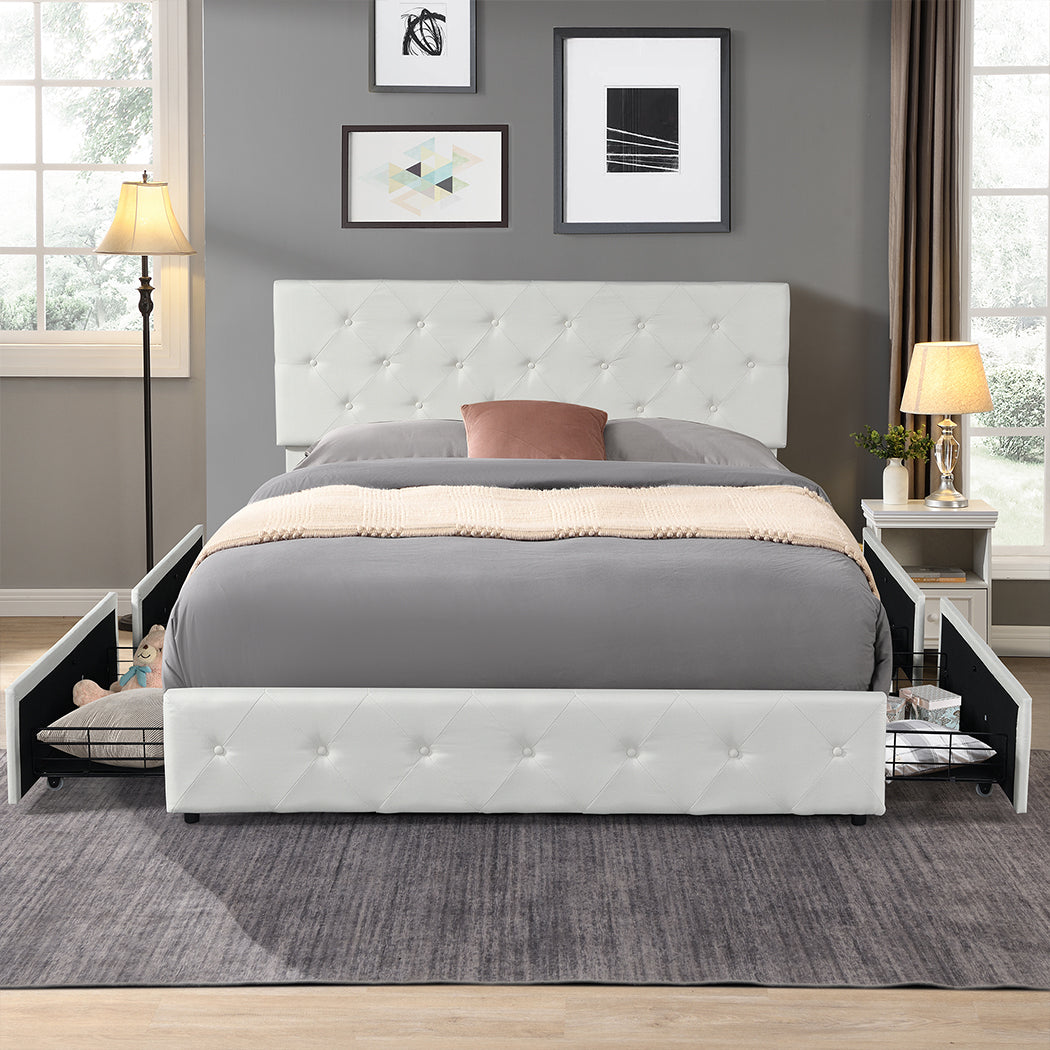 Levede Queen Bed Frame Tufted 4 Drawer-1954802933145145351