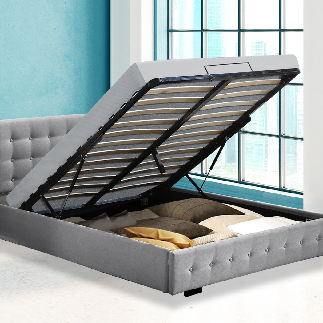 Levede Queen Bed Frame Fabric Tufted Grey-1954802923259170823