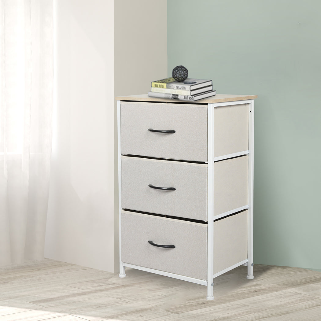 Levede Chest of 3 Drawers Bedside Table Beige-1917016726118207494