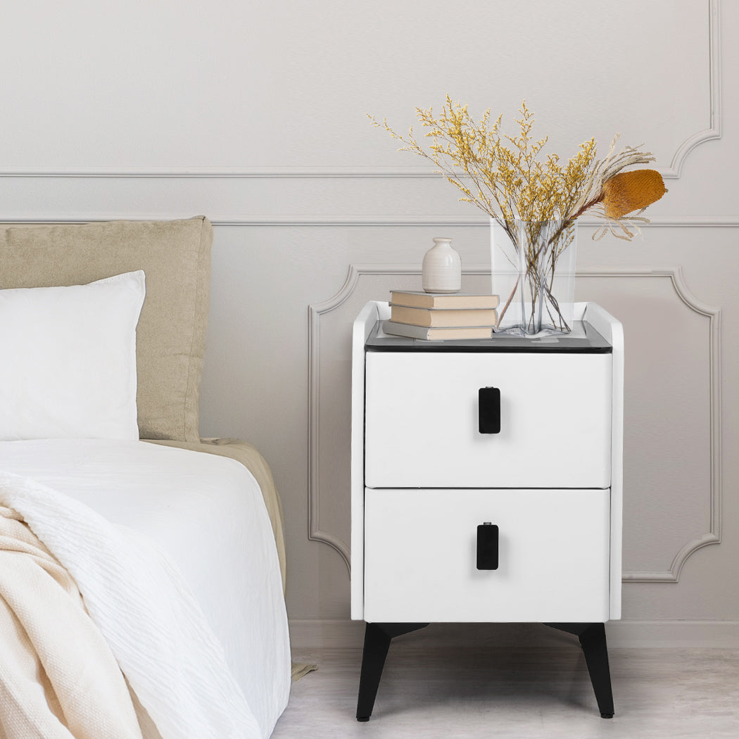 Levede Bedside Table LED Lights Drawers Storage-1954802385515843590