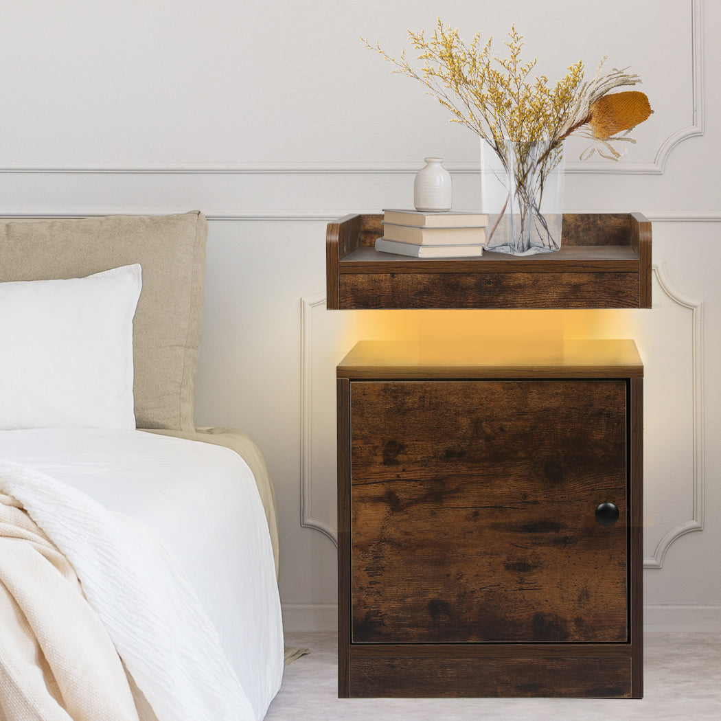 Levede Bedside Table USB Charger Outlet RGB Oak-1954802384819589126