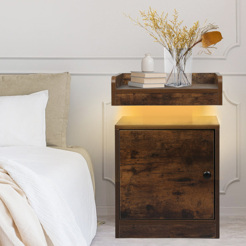 Levede Bedside Table USB Charger Outlet RGB Oak-1954802384819589126