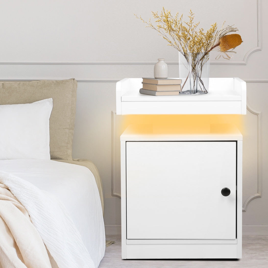 Levede Bedside Table USB Charger Outlet RGB White-1910112205626544134
