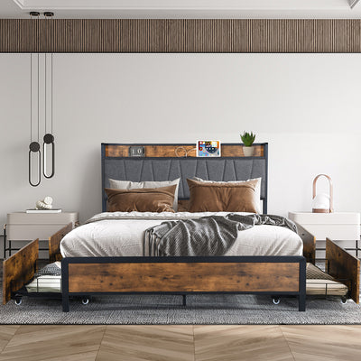 Levede Queen Bed Frame Soft Storage Drawers Headboard USB Charge-1954802934449573895