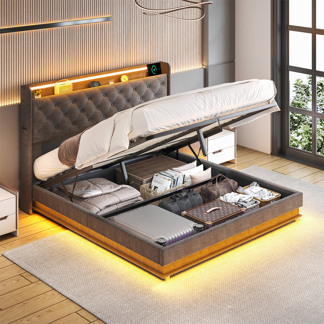 Levede Queen Bed Frame Gas Lift LED Light-1942353645995692039