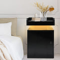 LED Bedside Table with USB Charging & Storage - Black