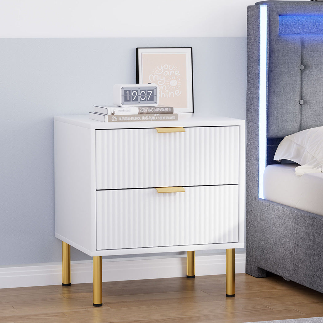 Levede Bedside Table with 2 Drawers White Metal Legs-1910112269535154182