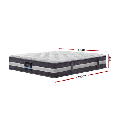 Lotus Tight Top Pocket Spring Mattress 30cm Thick - Double with quilted top and side handles displayed with dimensions