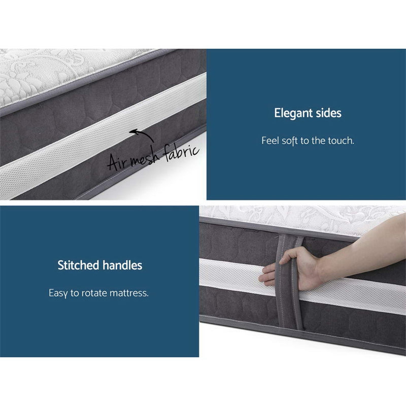 Lotus Tight Top Pocket Spring Mattress 30cm Thick - Double showing air mesh fabric sides and stitched handles for easy rotation