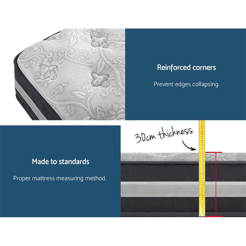 Lotus Tight Top Pocket Spring Mattress 30cm Thick - Queen with reinforced corners and accurate thickness measurement