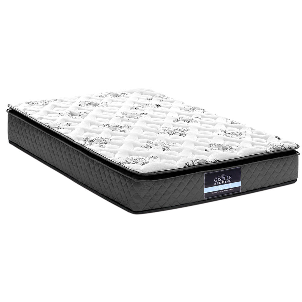 Rocco Bonnell Spring Mattress 24cm Thick - Single with quilted top and black quilted sides by Bedzy on white background