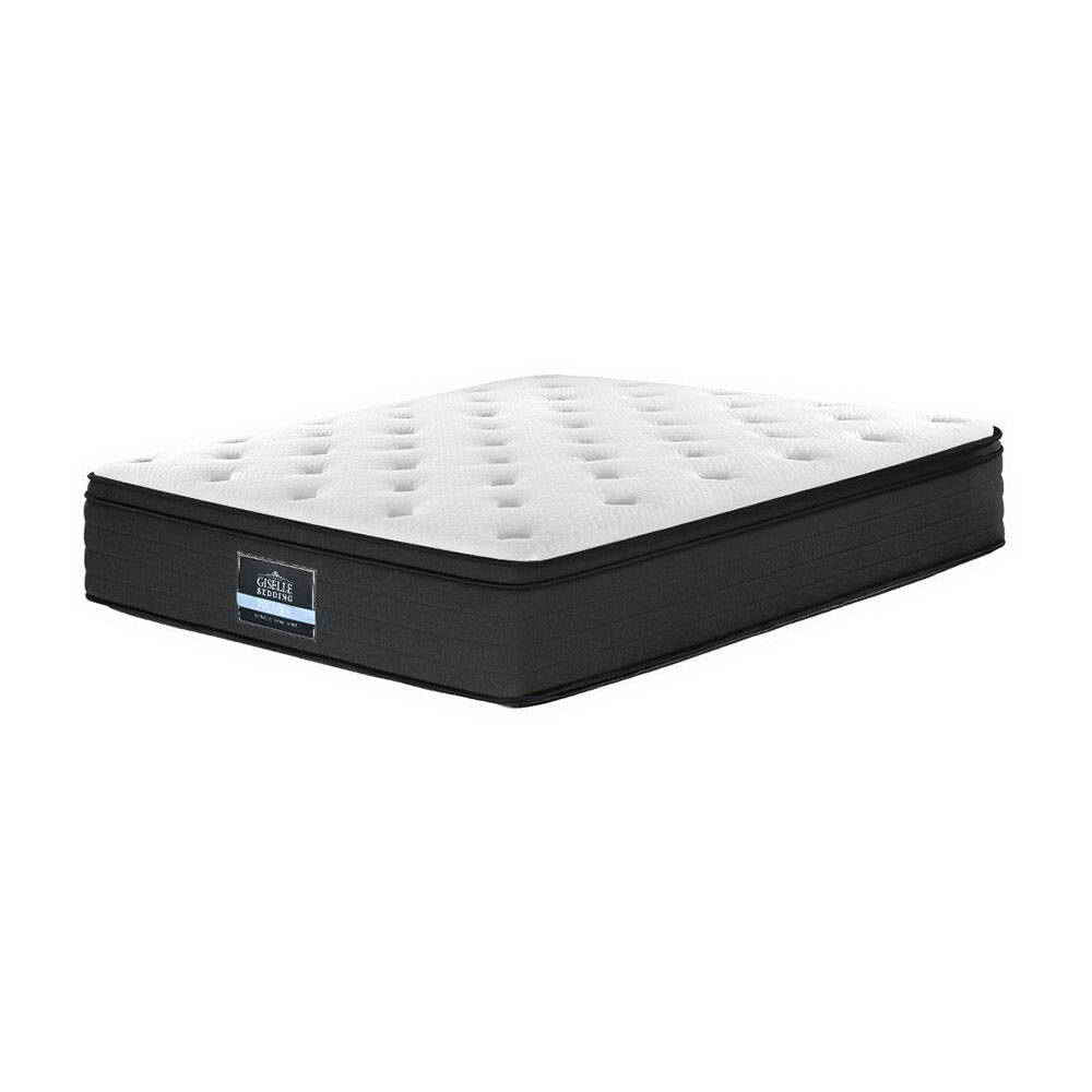 Eve Euro Top Pocket Spring Mattress 34cm Thick - Double with quilted white top and black side panels on white background