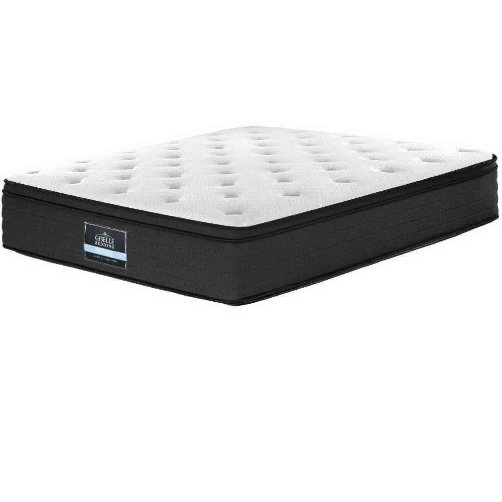 Eve Euro Top Pocket Spring Mattress 34cm Thick - Queen with plush white top and black base, ideal for bedroom furniture.