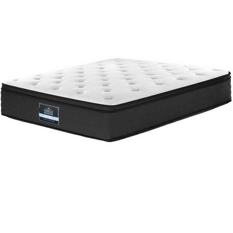 Eve Euro Top Pocket Spring Mattress 34cm Thick - Queen with plush white top and black base, ideal for bedroom furniture.