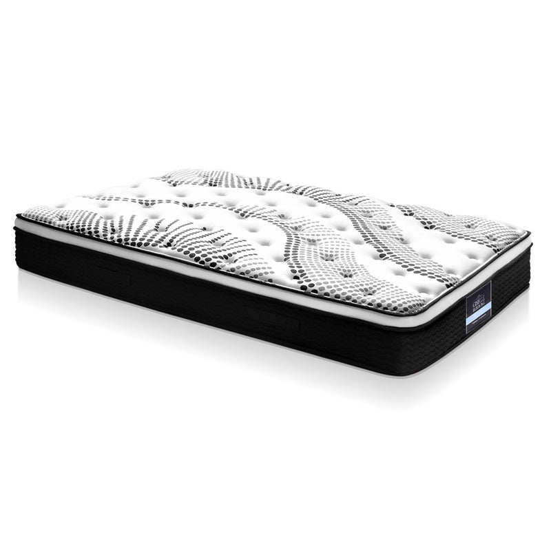 Como Euro Top Pocket Spring Mattress 32cm Thick - Single with plush quilted top and black side panels on white background