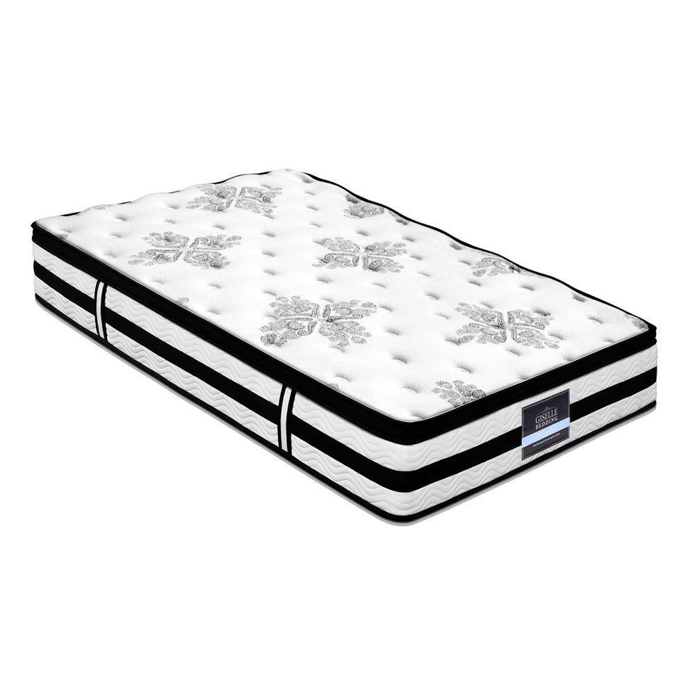 Algarve Euro Top Pocket Spring Mattress 34cm Thick - Single with floral pattern and black trim, designed for medium firm support