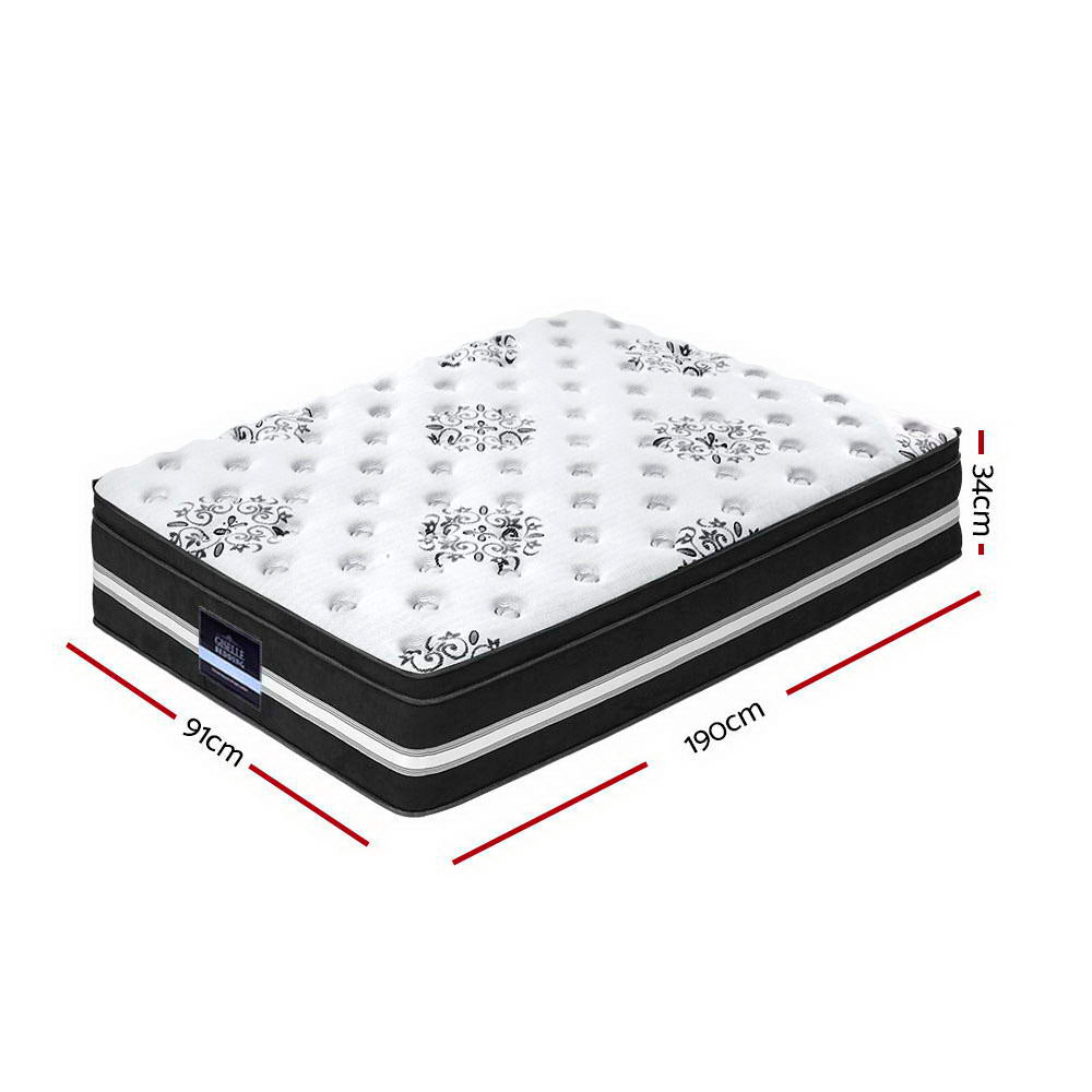 Donegal Euro Top Cool Gel Pocket Spring Mattress 34cm Thick - Single with patterned white top and black base