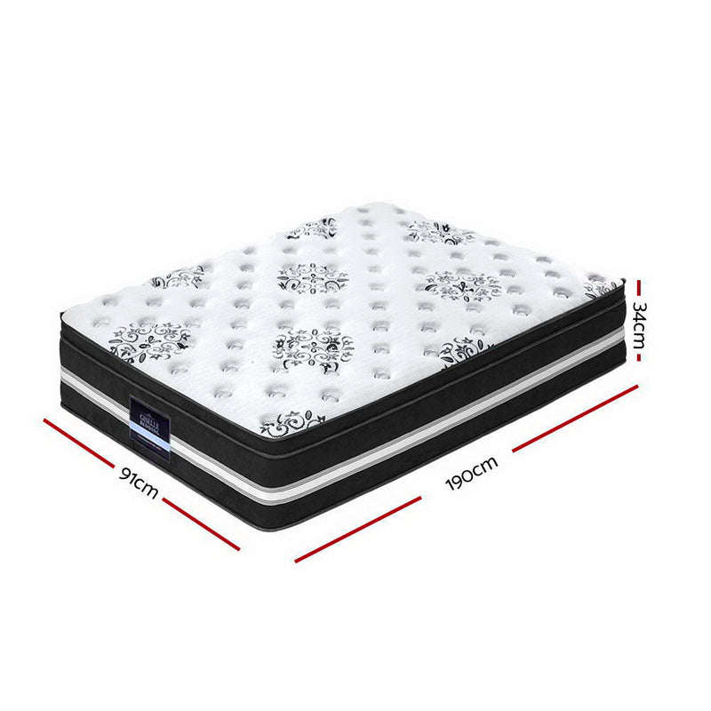 Donegal Euro Top Cool Gel Pocket Spring Mattress 34cm Thick - Single with patterned white top and black base