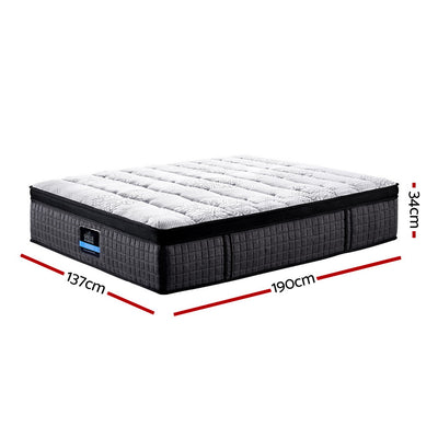 Marc Series Euro Top Mattress 34cm Thick - Double with 9-zone pocket spring, medium firm, textured sides, white quilted top