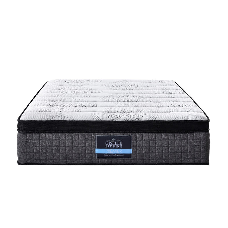 Marc Series Euro Top Mattress 34cm Thick - Double with quilted white top and dark gray padded sides, front view