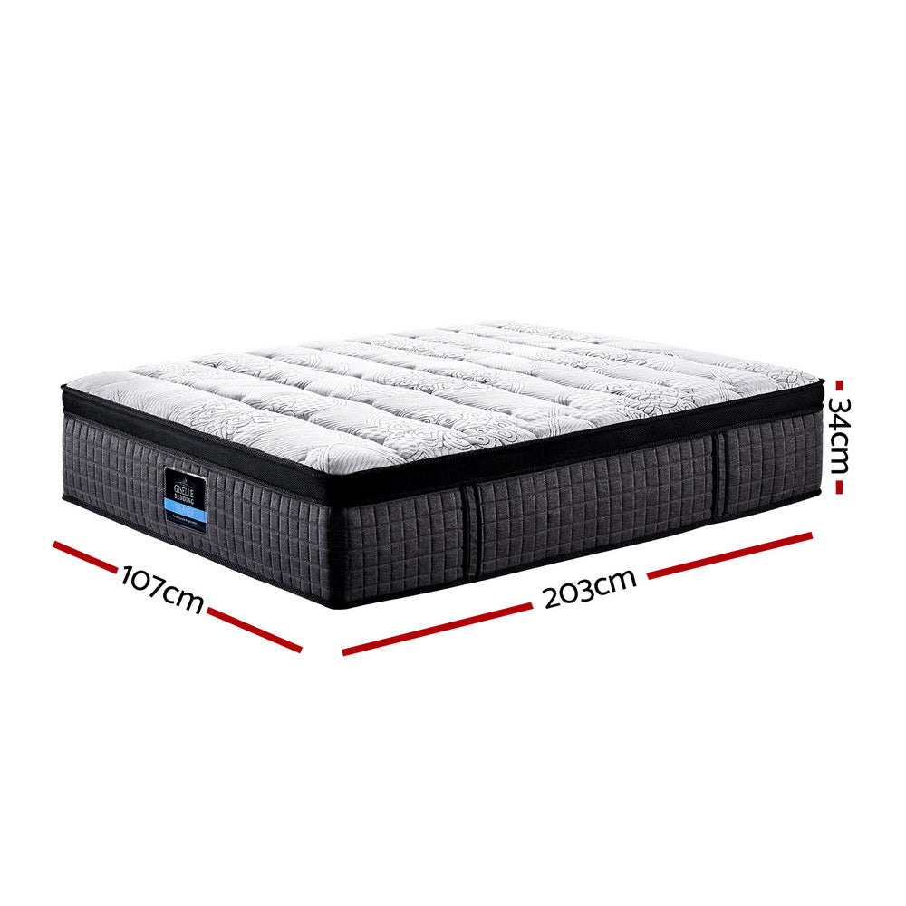Marc Series Euro Top Mattress 34cm Thick - King Single with quilted top and dark side panels showing dimensions