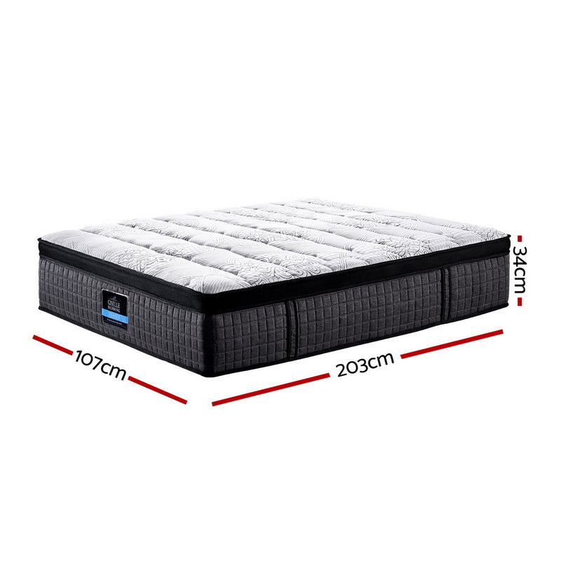 Marc Series Euro Top Mattress 34cm Thick - King Single with quilted top and dark side panels showing dimensions