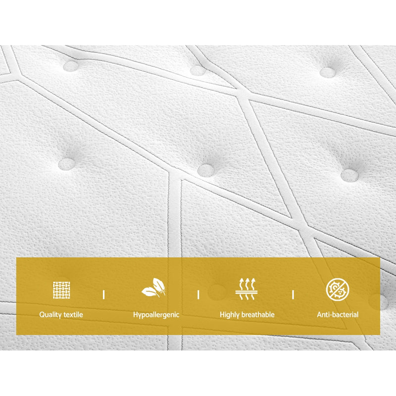 Close-up of Aletta Series Euro Top Pocket Spring Mattress 32cm Thick - Double showing quilted, breathable, hypoallergenic, and antibacterial textile surface.