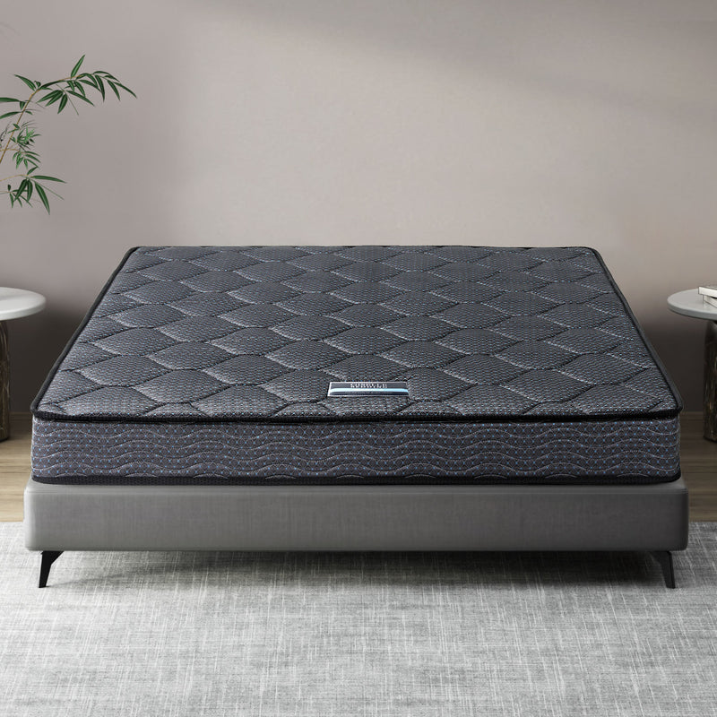 Serena Series Bonnell Spring Mattress 16cm Thick - Queen with quilted top on gray bed frame in modern bedroom setting