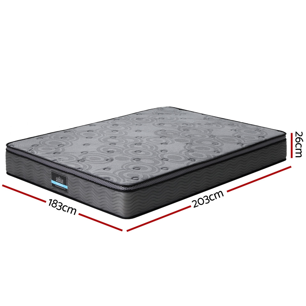 Reverie Series Euro Top Mattress 26cm Thick - King with medium firm support and patterned gray fabric cover