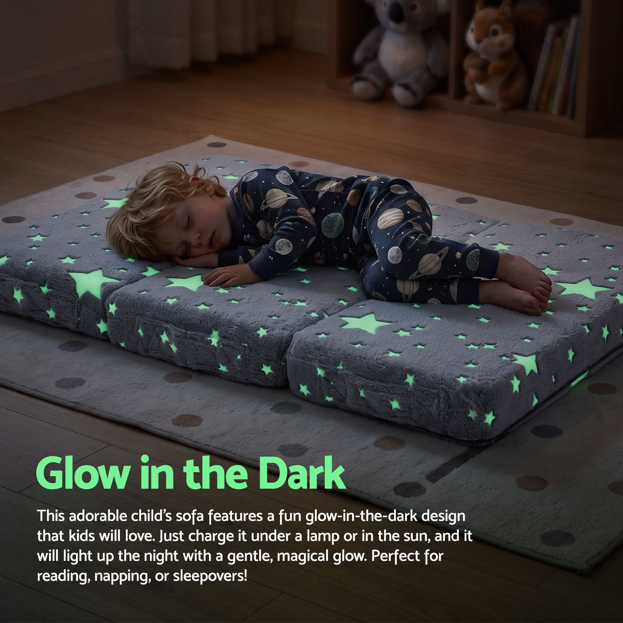 Foldable Travel Cot Mattress with Glow-in-the-Dark Cover - Blue