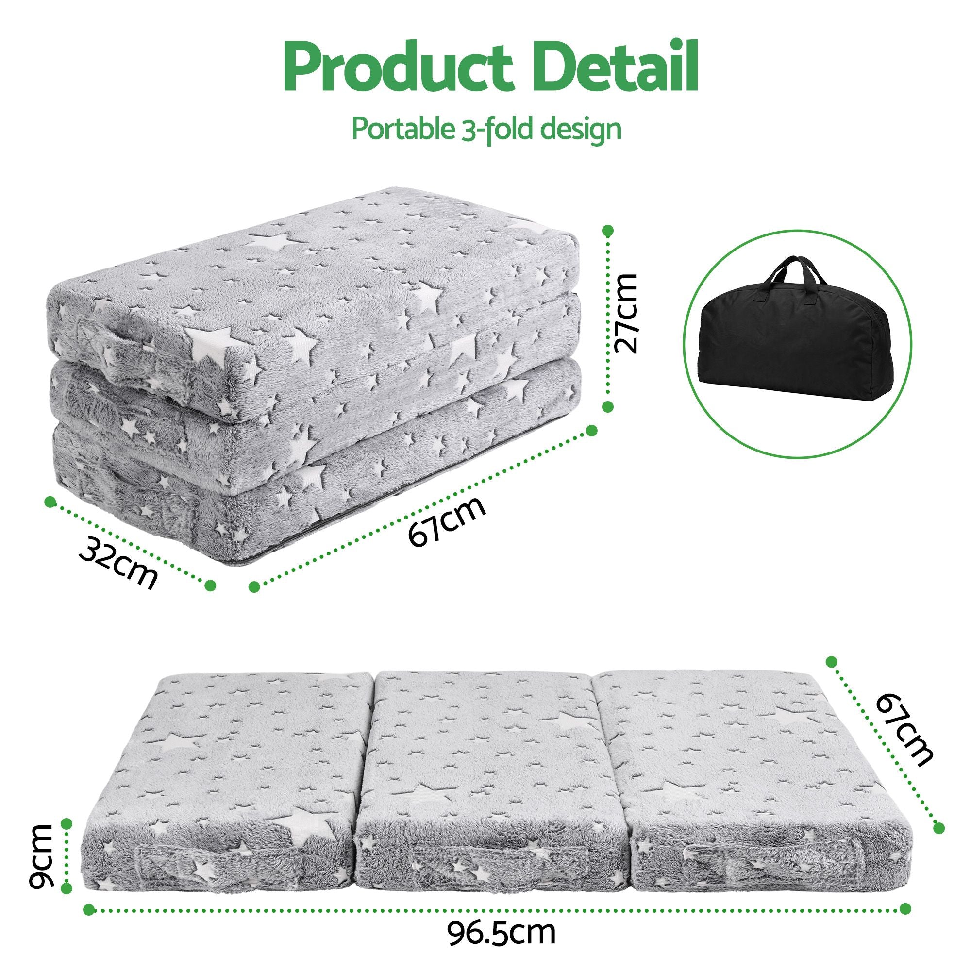 Foldable Travel Cot Mattress with Glow-in-the-Dark Cover - Blue
