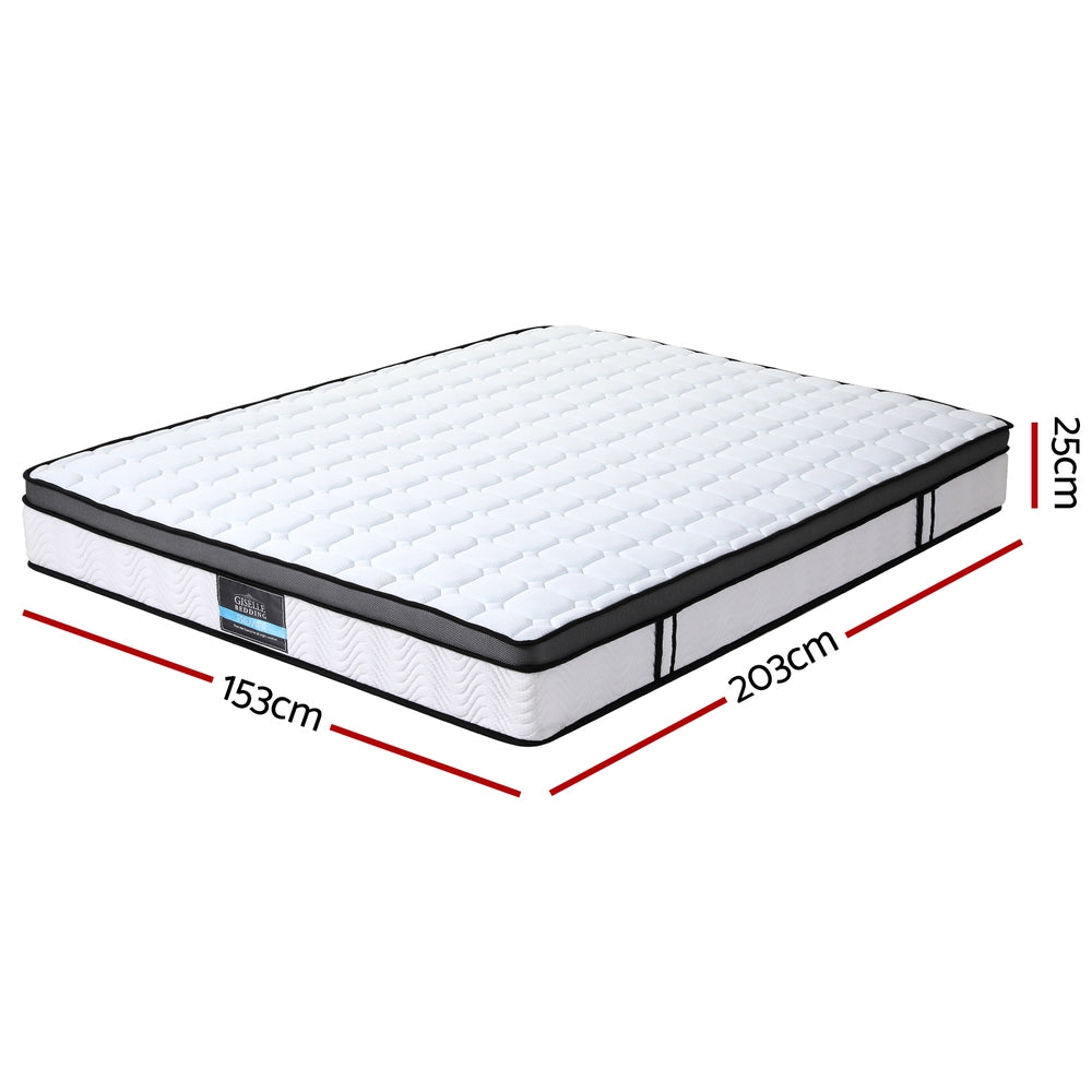 Sorrento Cool Gel Memory Foam Mattress 25cm Thick - Queen with white quilted top and black edge detailing on white background