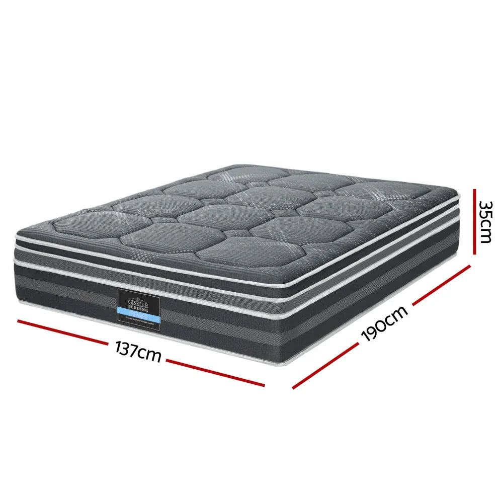 Double Comfort Package | Platinum Series Dual Euro Top Mattress (Medium Firm) 35cm thickness in gray with striped edges and label