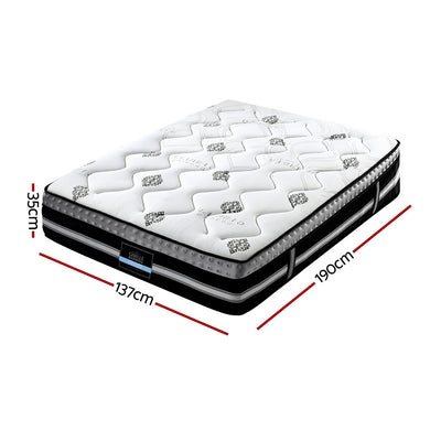 Galaxy Euro Top Cool Gel Mattress 35cm Thick - Double with quilted top, black and white design, and dimension markings