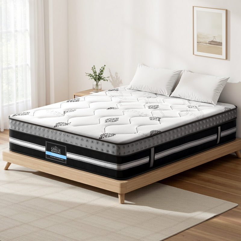 Galaxy Euro Top Cool Gel Mattress 35cm Thick - Double on wooden bed frame with white pillows in bedroom setting