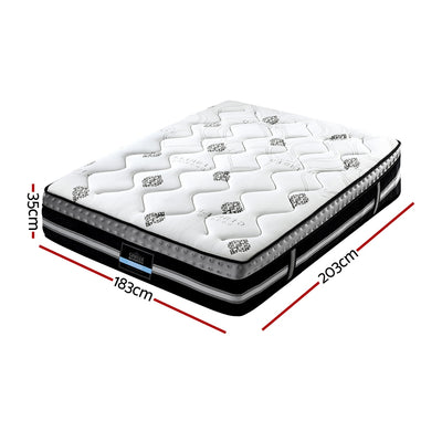 Galaxy Euro Top Cool Gel Mattress 35cm Thick - King with quilted top and side handles, shown with size dimensions in red