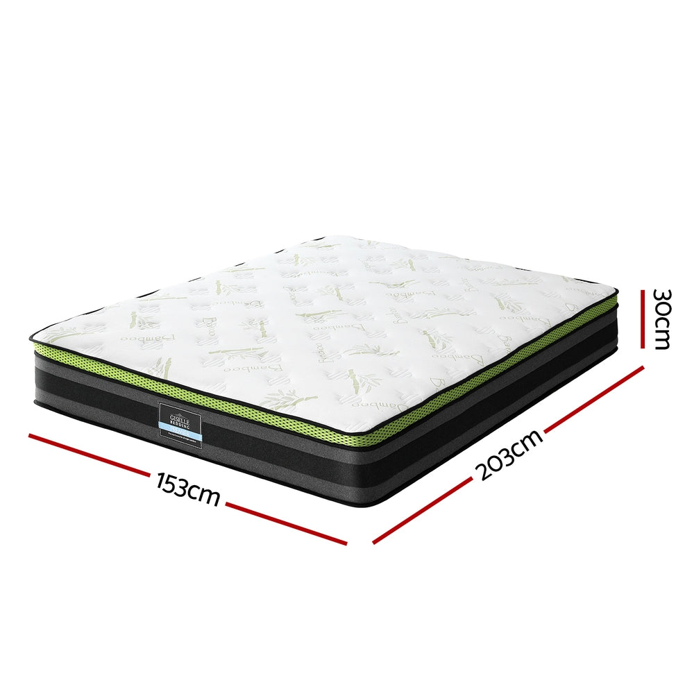 Tiberius Series Cool Gel Mattress 30cm Thick - Queen with white quilted top and black sides, shown with size measurements